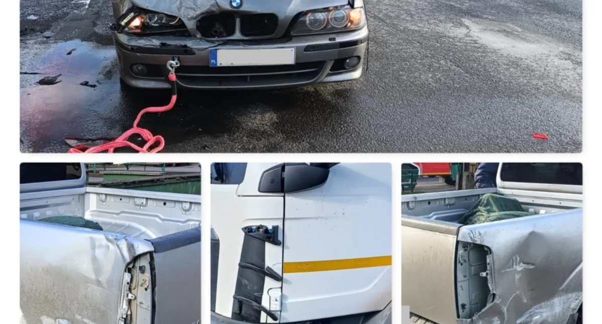 Zderzenie trzech aut w Piotrkowie Kujawskim – Nissan, BMW i ciężarówka w kolizji spowodowanej przez 48-latka