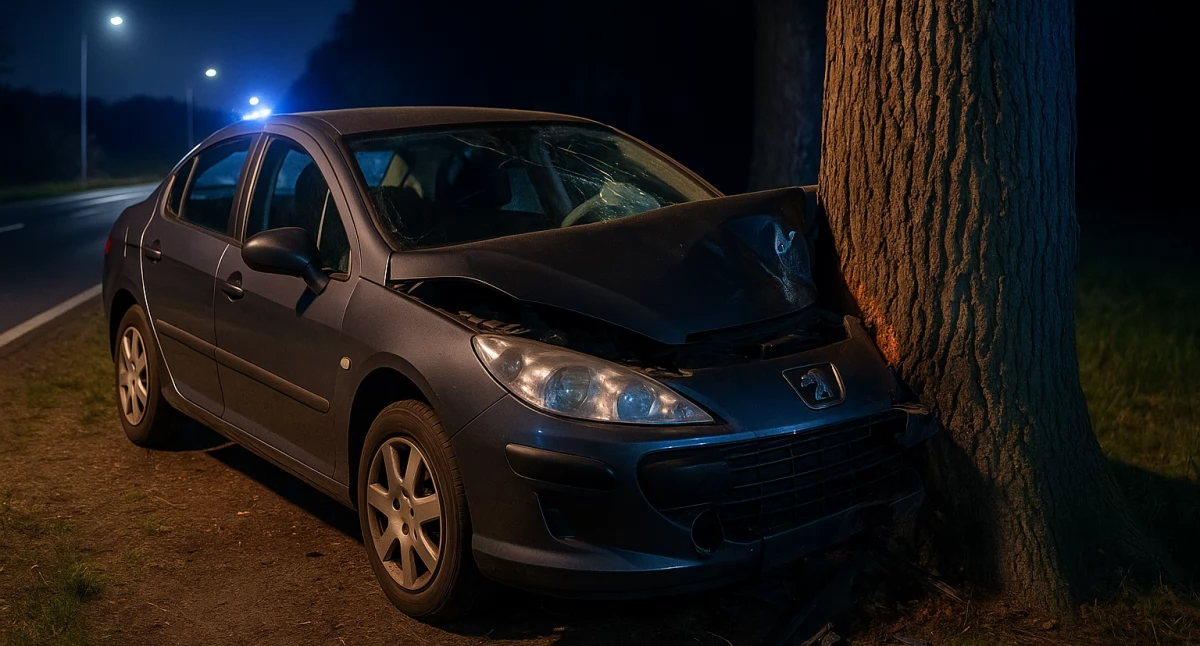 Pijany kierowca uderzył w drzewo – dwie osoby w szpitalu, prawo jazdy zatrzymane