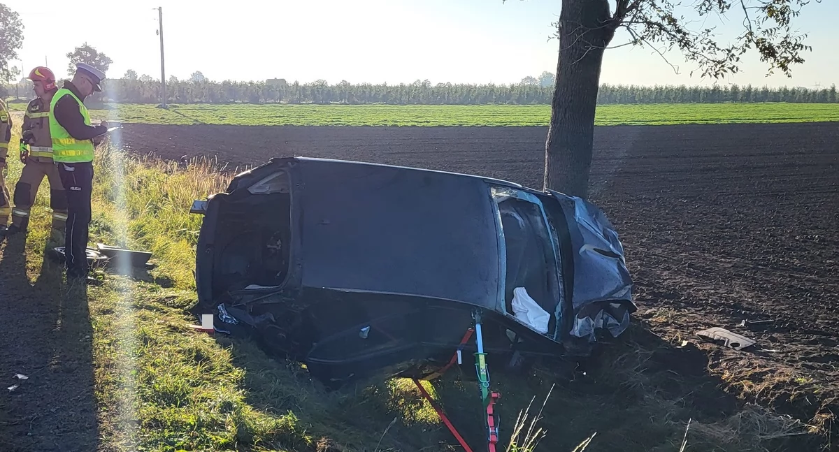 Wypadek w Płowcach. Opel uderzył w drzewo, 23-latek z obrażeniami trafił do szpitala