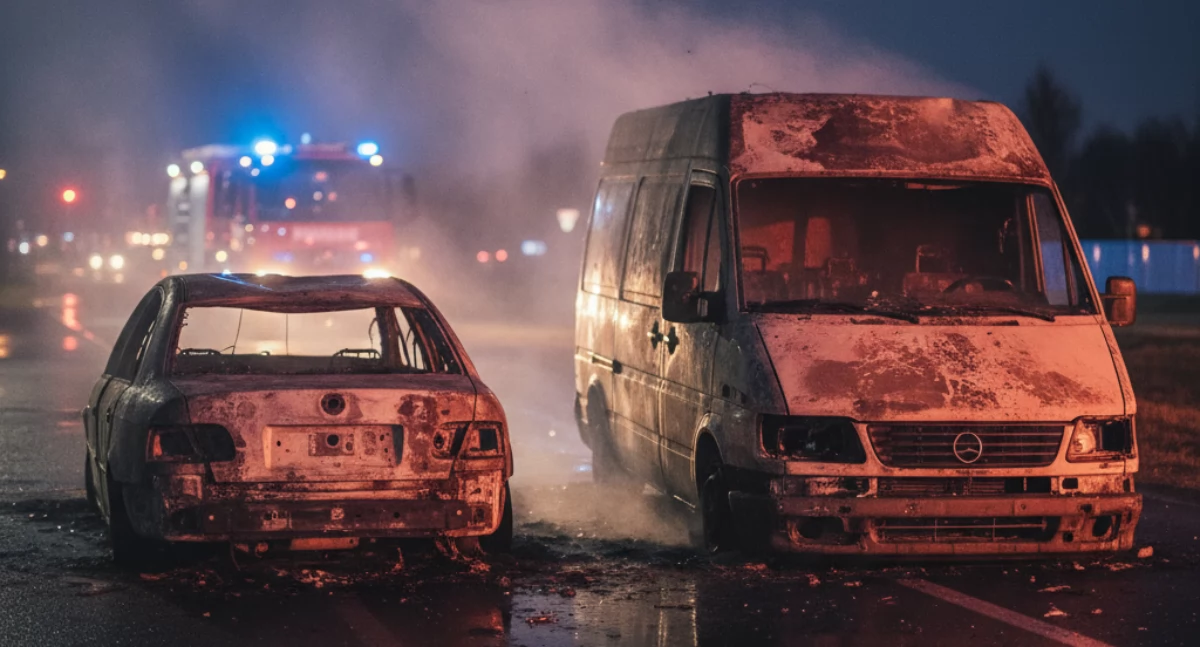 Dwa auta spłonęły, trzy uszkodzone. Włocławek znów w ogniu