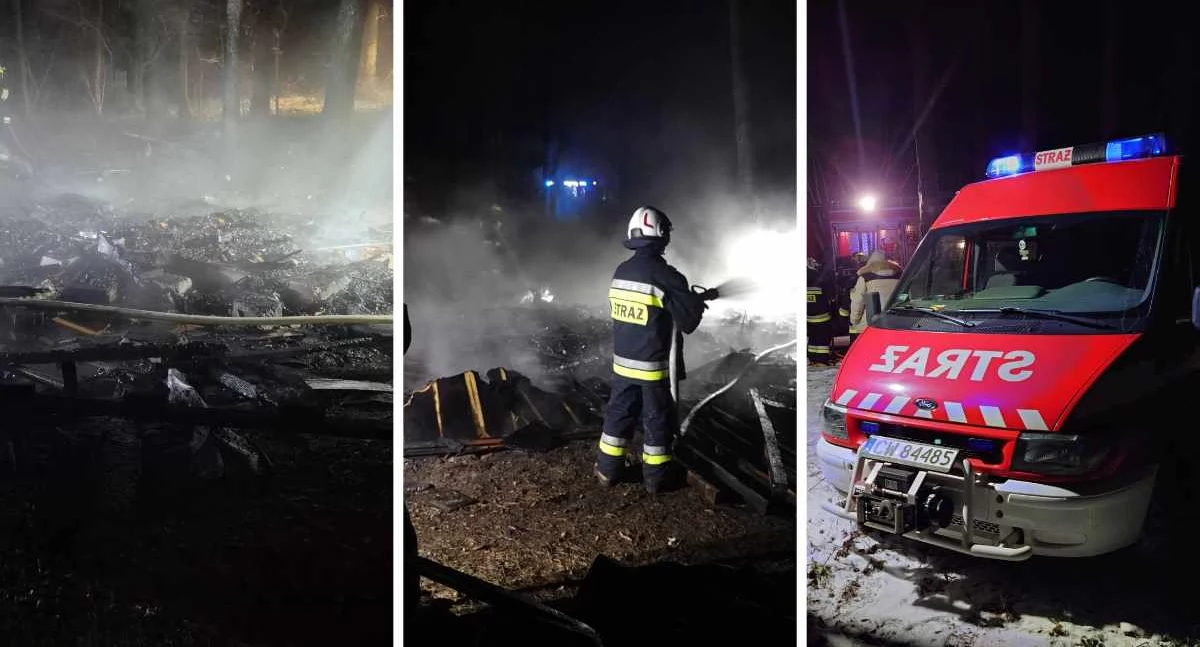 Pożar nad Jeziorem Wójtowskim. Domek letniskowy spłonął doszczętnie