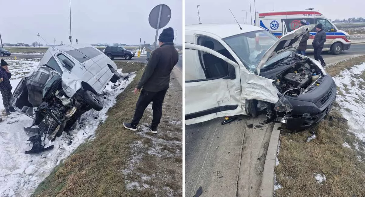 Wypadek na obwodnicy Lubrańca. Zderzenie busa z osobówką w Korzeszynku