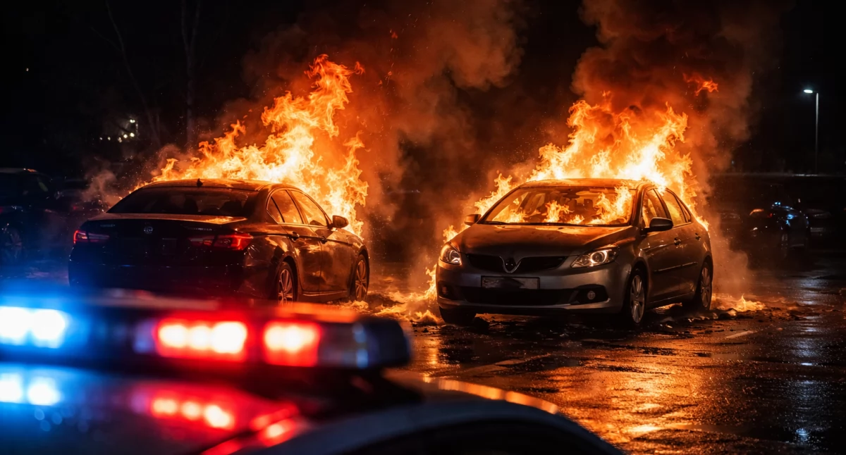 Pożar na parkingu we Włocławku. Płonęły dwa auta, policja szuka świadków