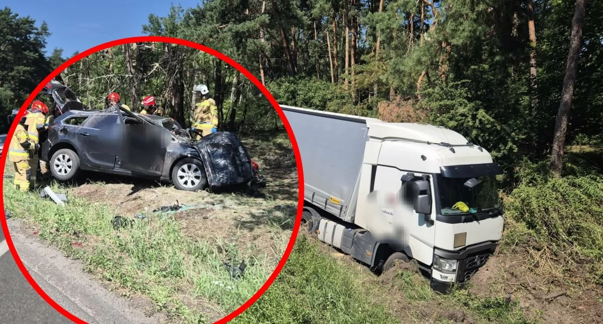 Zderzenie osobówki z ciężarówką na DK91 pod Włocławkiem. Jedna osoba trafiła do szpitala