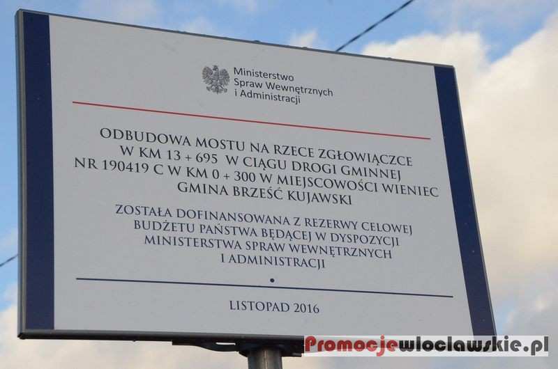 Zakończenie inwestycji: „Odbudowa mostu na rzece Zgłowiączce w ciągu drogi gminnej w Wieńcu”
