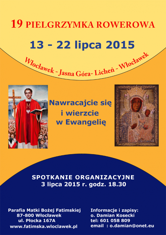 Trwają zapisy na 19 Pielgrzymkę Rowerową Włocławek- Jasna Góra - Licheń - Włocławek