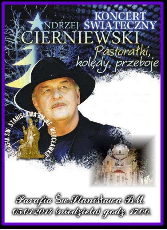 Koncert świąteczny Andrzeja Cierniewskiego we Włocławku w niedzielę.