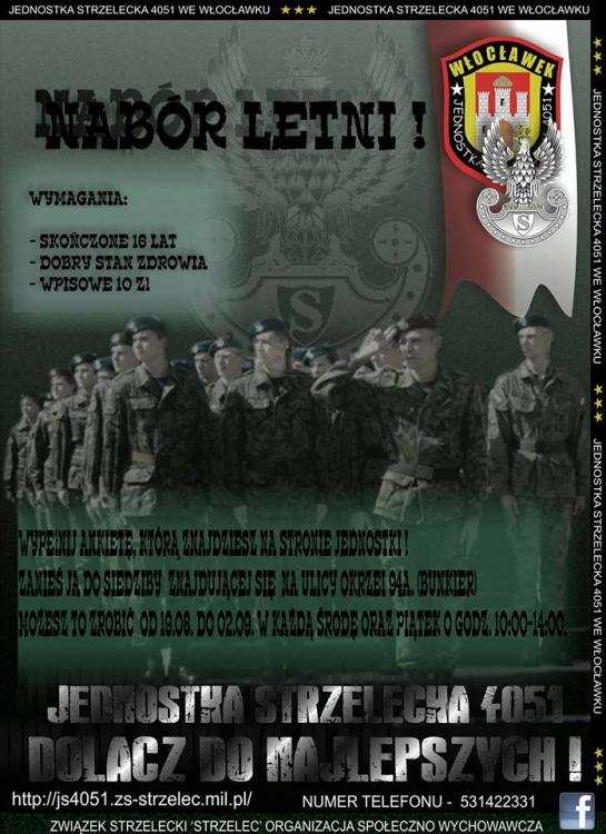 Nabór w szeregi Jednostki Strzeleckiej 4051 we Włocławku trwa !
