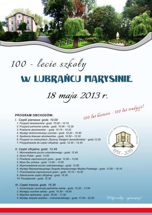 100 lecie szkoły w Lubrańcu Marysinie - 18.05.2013