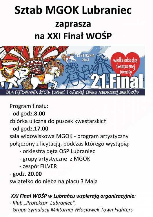 Lubraniec zaprasza na XXI Finał WOŚP