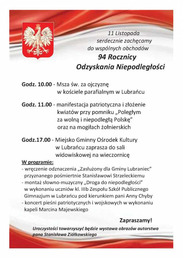 Lubraniec uczci 11 listopada.