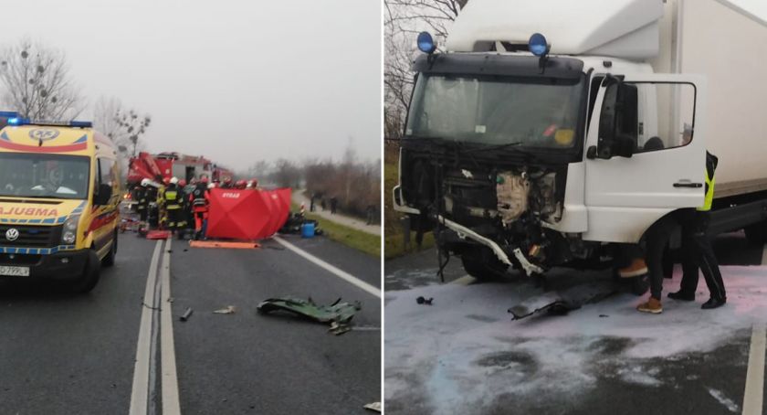 Tragiczny wypadek w powiecie toruńskim. Zderzenie ciężarówki z oplem. Nie żyją 2 osoby [ZDJĘCIA]