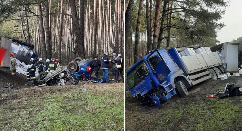 Tragiczny wypadek na DK 10. Audi zderzyło się czołowo z ciężarówką