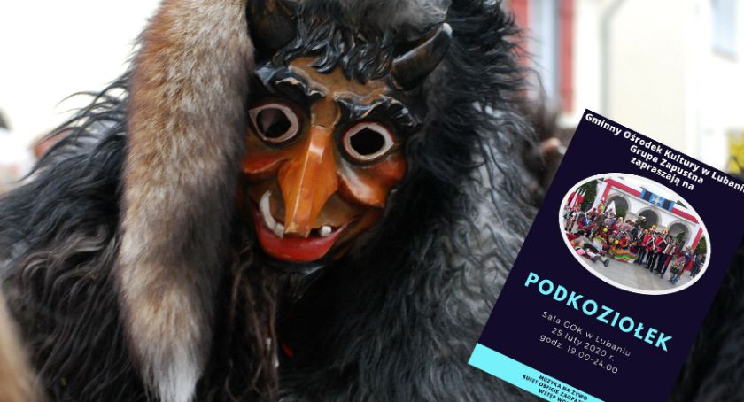 Podkoziołek w Lubaniu. Grupa zapustna kultywuje tradycje kujawskie. Koza, bocian i inni ...