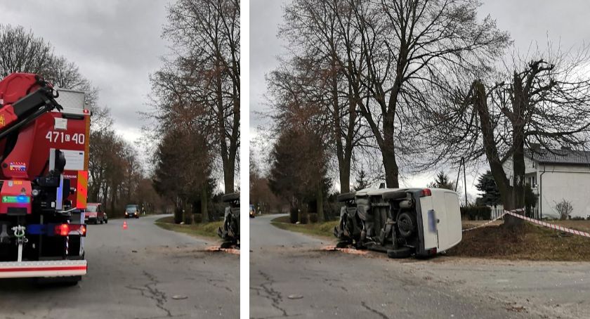 Wypadek w Biskupinie. Mieszkaniec Włocławka zahaczył o drzewo i wjechał do rowu
