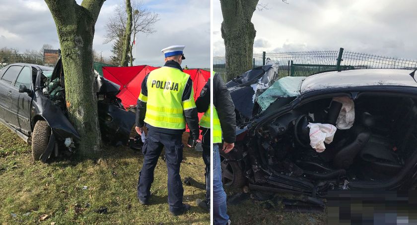 Śmiertelny wypadek na DK10 w Minikowie. 26-letni kierowca seata uderzył w przydrożne drzewo