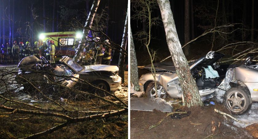 Tragiczny wypadek pod Bydgoszczą. 20-letni kierowca Mazdy uderzył w drzewo