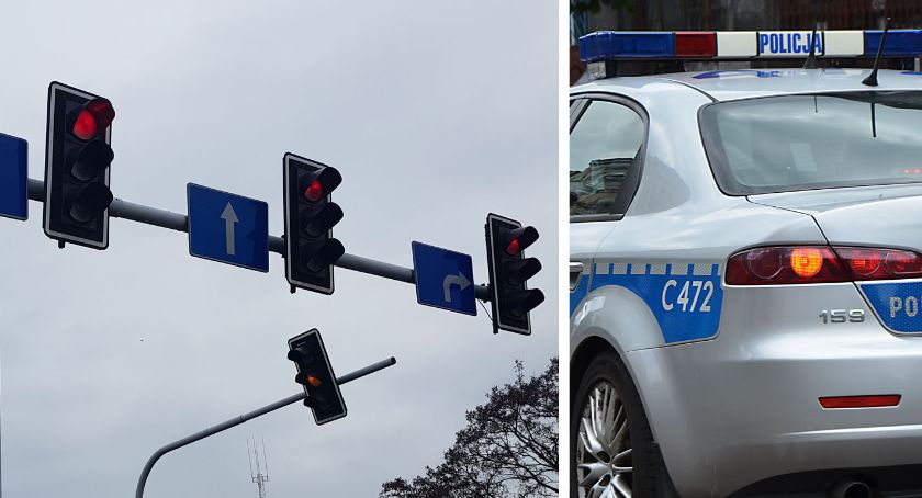 Zderzenie na Kruszyńskiej z Planty we Włocławku. Uszkodzony sygnalizator niebezpiecznie zawisł nad jezdnią