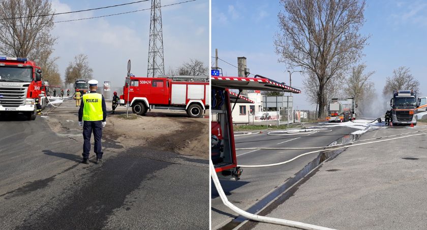 Rozszczelnienie cysterny z substancją łatwopalną. Kilka zastępów straży i policja w akcji [ZDJĘCIA]