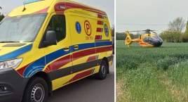 Śmigłowiec LPR w gminie Baruchowo. Mężczyzna ranił się w brzuch szlifierką kątową